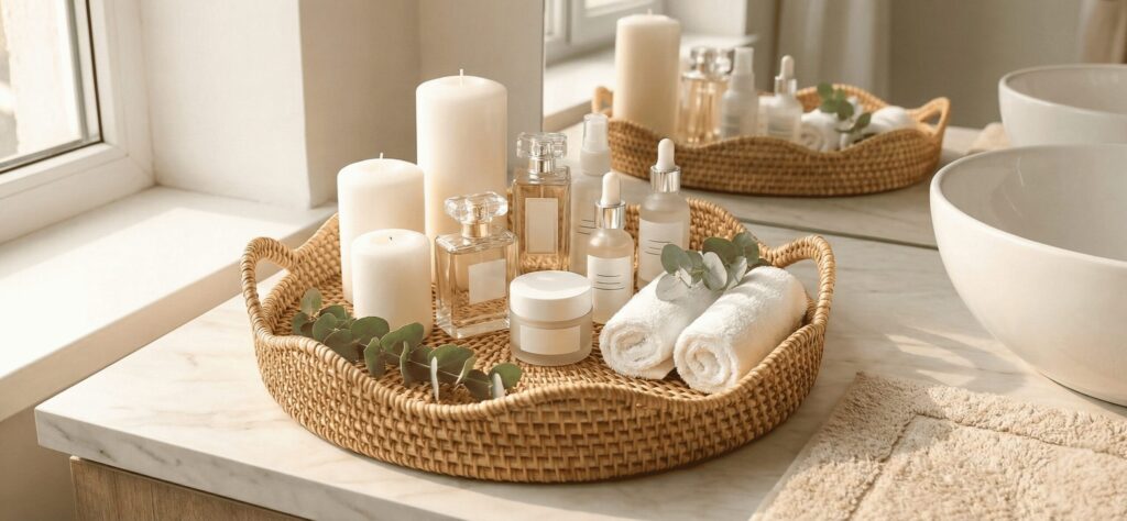 The Rattan Bathroom Tray Trend for Beautiful Bathrooms
