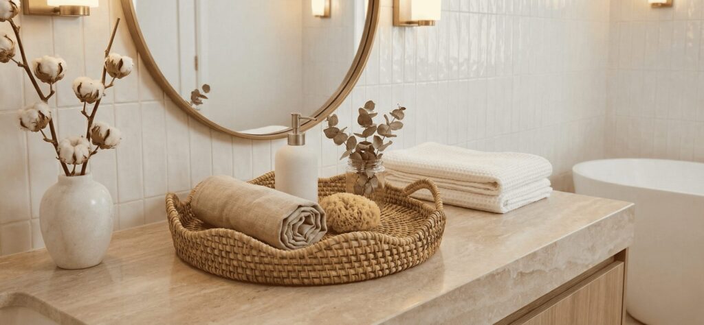 why a rattan bathroom tray is the must have upgrade for a calm, stylish bathroom 06