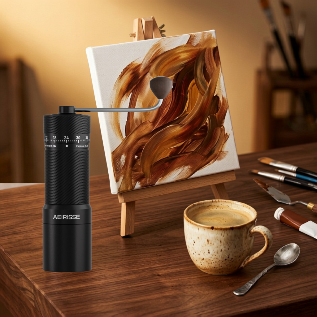 burr grinder coffee finished artwork closer