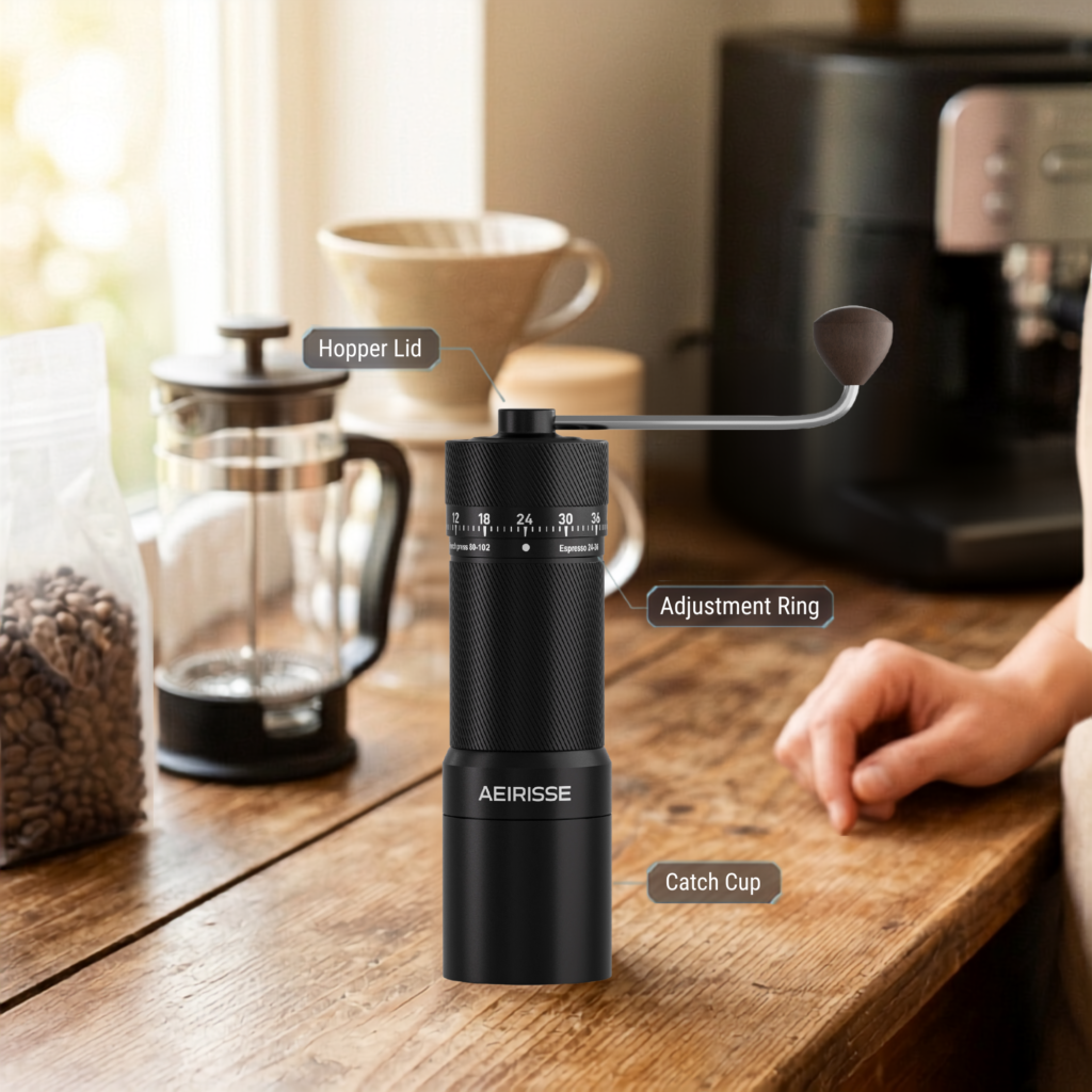 hand coffee grinder first cup closer