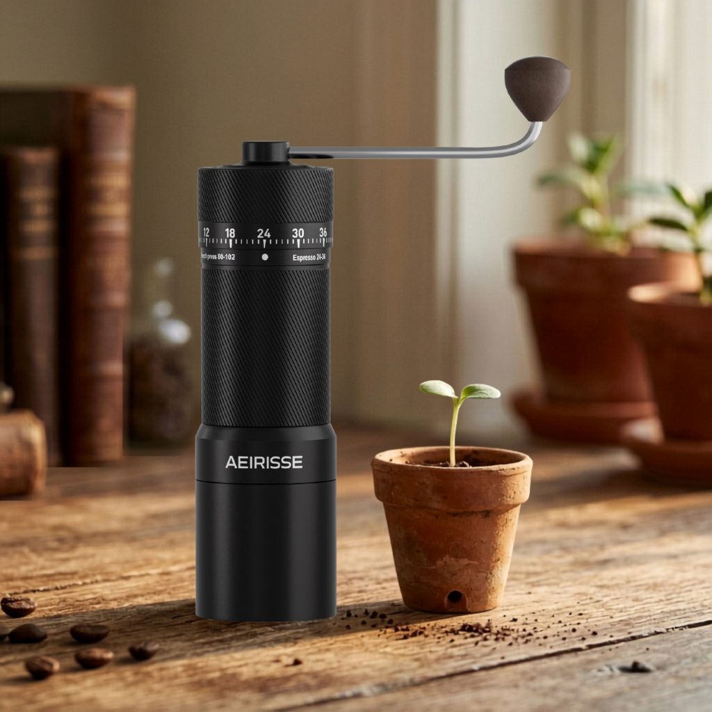 manual burr coffee grinder seedling detail