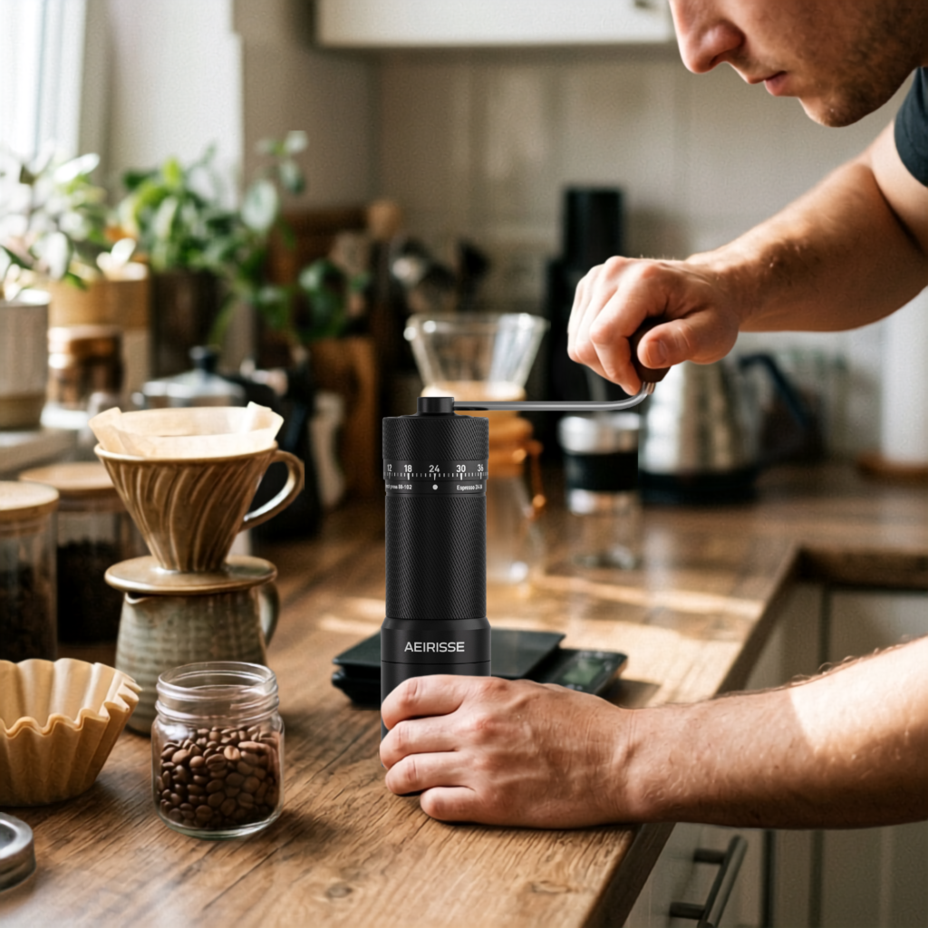 manual espresso grinder adjustment detail